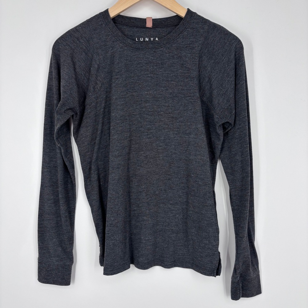 Lunya Restore Base Long Sleeve Crewneck Top Womens S Charcoal Gray Loungewear